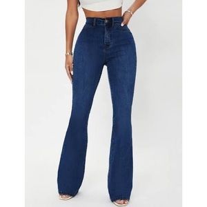 Shein dark blue denim bell bottoms
